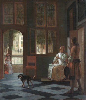 Man Handing a Letter to a Woman in the Entrance Hall of a House, Pieter de Hooch